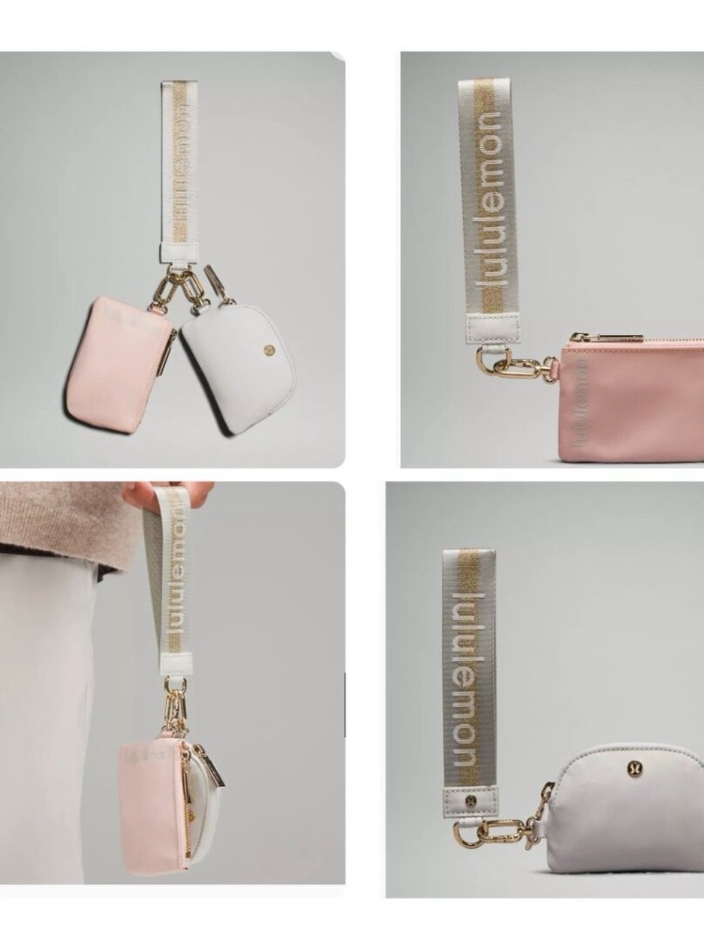 lululemon pink & grey dual pouch wristlet with  strap